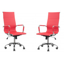 Conjunto Cadeira Presidente Eames Office Cromada Lisa Vermelha