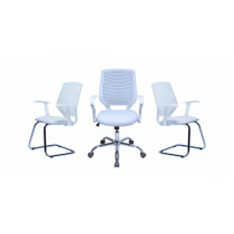 Conjunto de Cadeiras Executiva (3 Unidades) Base Cromada DL10 - Branca