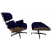 Poltrona Eames Lounge Chair Com Puff - em Vinil Azul Marinho Lateral