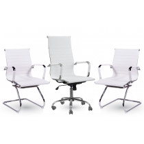 Conjunto de Cadeiras Para Consultório Eames Office (3 Unidades) Base Cromada - Branca
