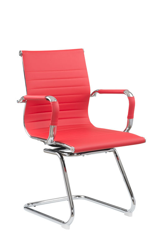 Cadeira Eames Diretor Fixa Cromada - Vermelha