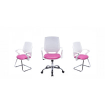 Conjunto de Cadeiras Executiva (3 Unidades) Base Cromada DL10 - Rosa