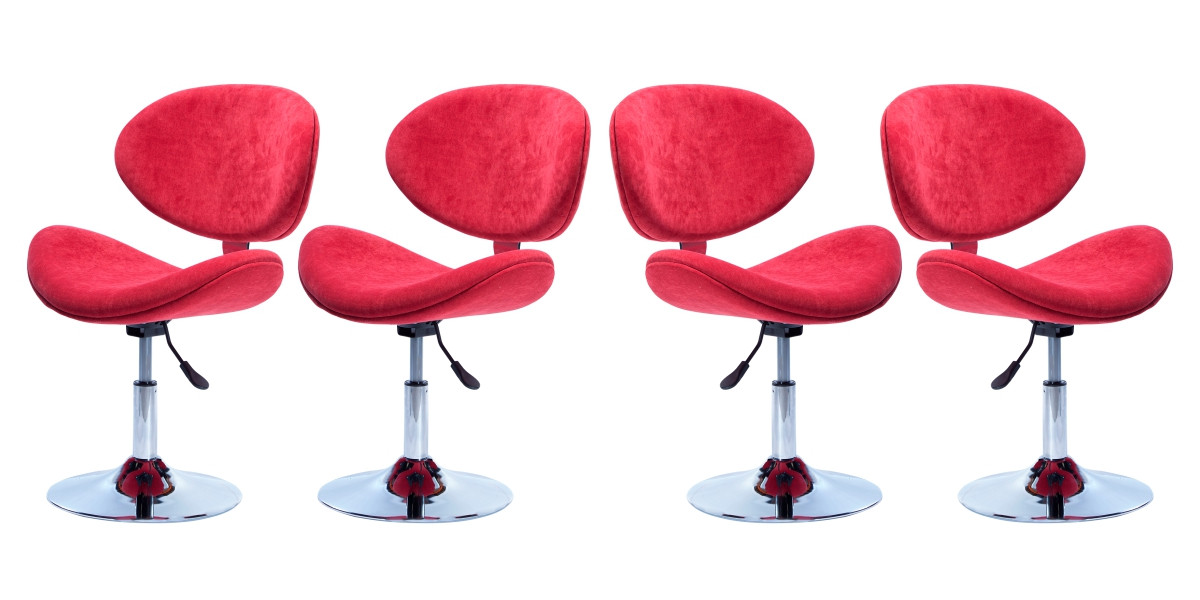 Conjunto Com 4 Cadeiras Decorativa Base Disco Cromada e Regulagem de Altura BL171 - Vermelha