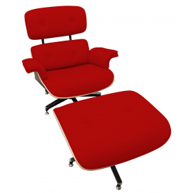 Poltrona Eames Lounge Chair Com Puff - em Vinil Vermelho