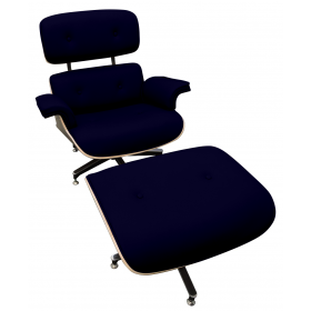 Poltrona Eames Lounge Chair Com Puff - em Vinil Azul Marinho