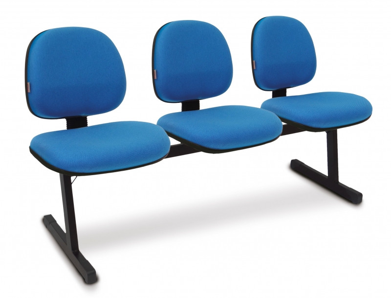 Industria Das Cadeiras Longarina Executiva 3 Lugares Sem Braco Base Fixa Preta Azul