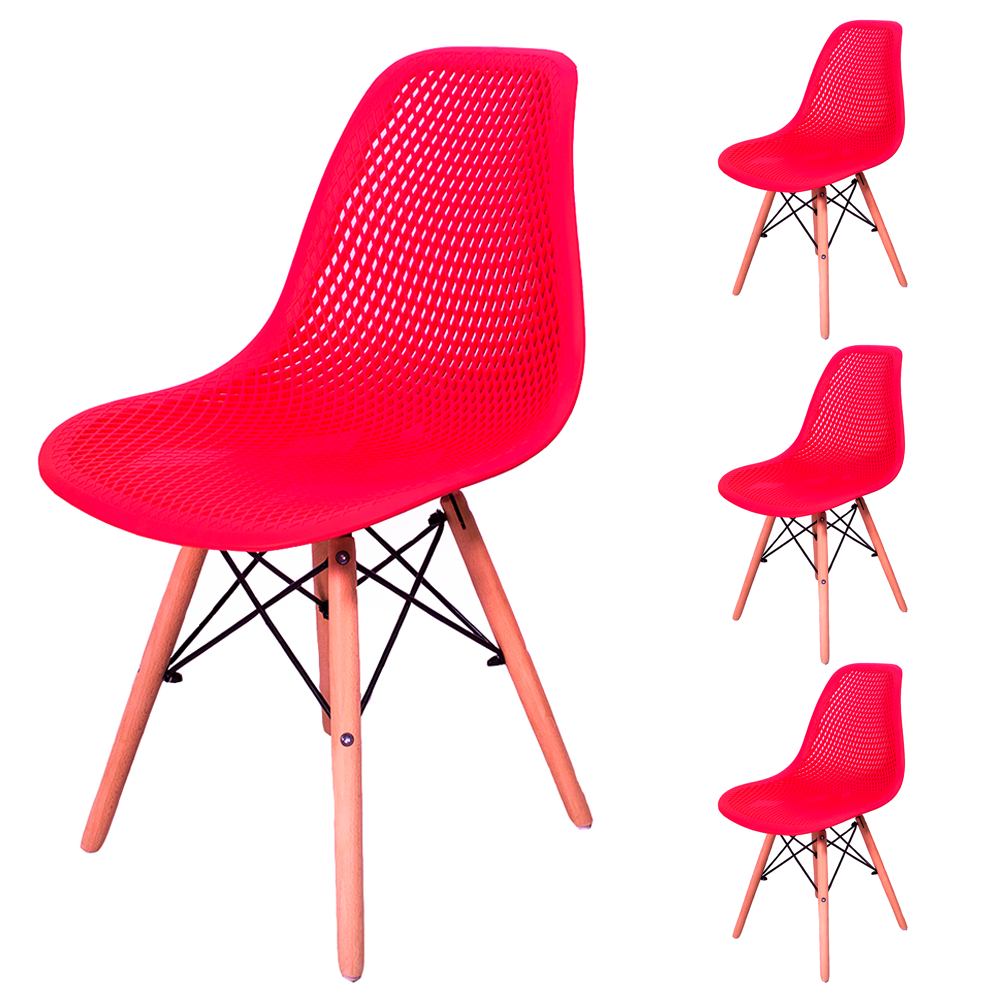 Kit 4 Cadeiras Charles Eames Eiffel Colmeia 130 Furadinha Cor:Vermelha