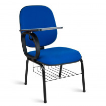 Cadeira Universitária Diretor com Prancheta Base 4 Pés com Porta Livros - Azul