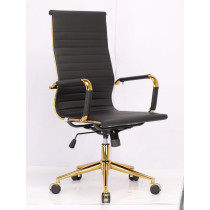 Cadeira Presidente Eames Office Base Cromada Dourada - Courino Preto 