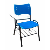 Cadeira Universitária com Prancheta Base 4 Pés com Porta Livros - Azul