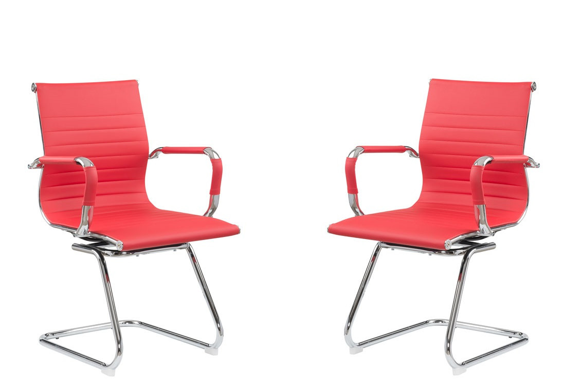 Conjunto Cadeira Eames Diretor Fixa Cromada - Vermelha