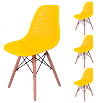 Kit 4 Cadeiras Charles Eames Eiffel Colmeia 130 Furadinha Cor:Amarela