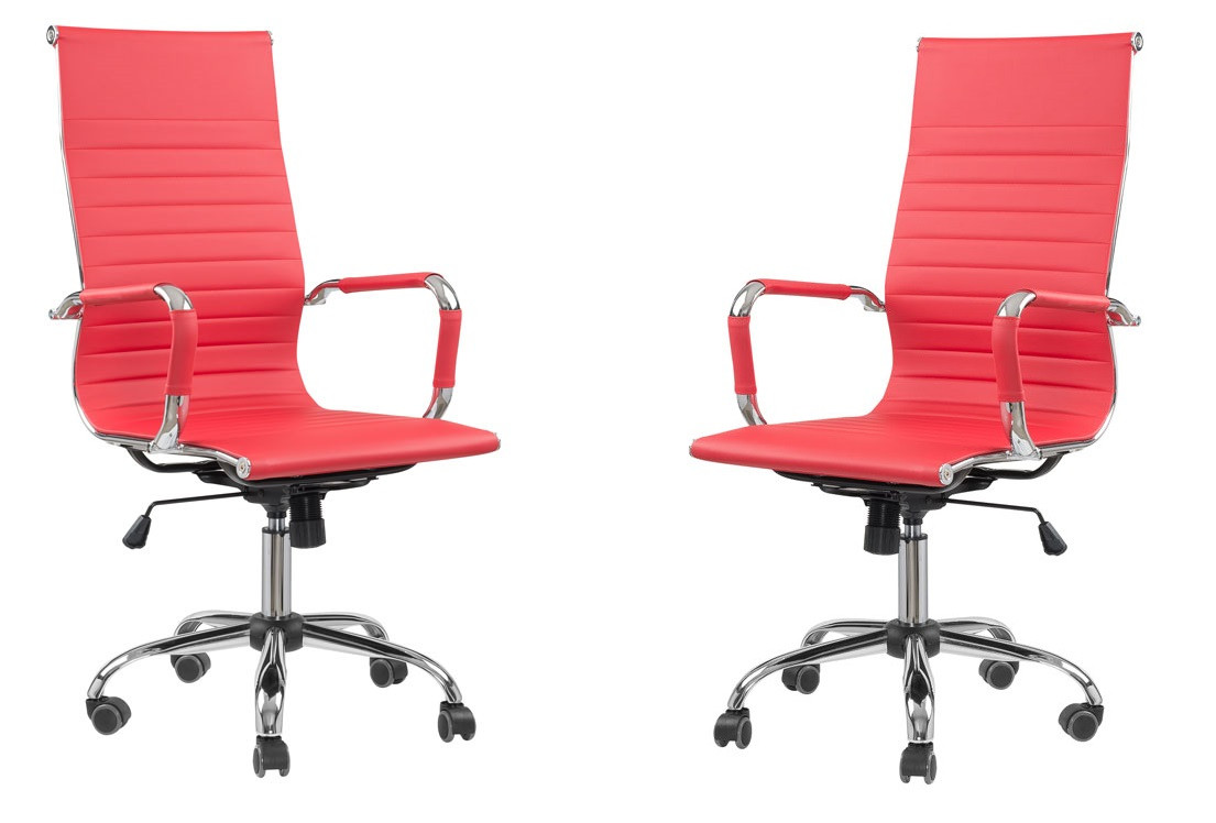 Conjunto Cadeira Presidente Eames Office Cromada Lisa Vermelha