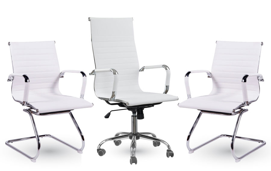 Conjunto de Cadeiras Para Consultório Eames Office (3 Unidades) Base Cromada - Branca